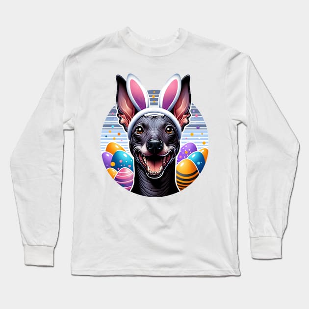 Xoloitzcuintli Celebrates Easter with Bunny Ear Headband Long Sleeve T-Shirt by ArtRUs